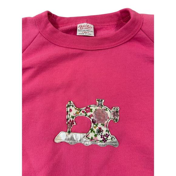 Vintage Rich Tee's Jennifer Dawn Pink Short Sleeve Sewing Machine Sweatshirt XL - Picture 6 of 7